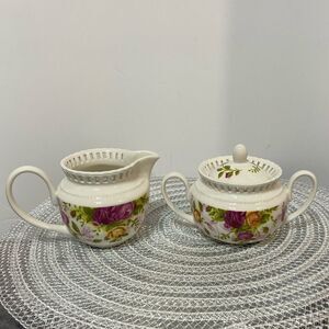 Royal Albert Pierced Cream and Sugar Set Old Country Roses NWT